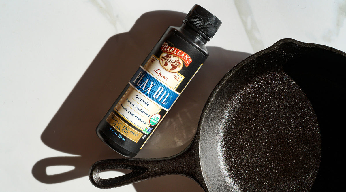 Organic Cast Iron Oil & Cast Iron Conditioner (4 oz) - Made from Flaxseed  Oil grown and pressed in the USA - Creates a Non-Stick Seasoning on All  Cast